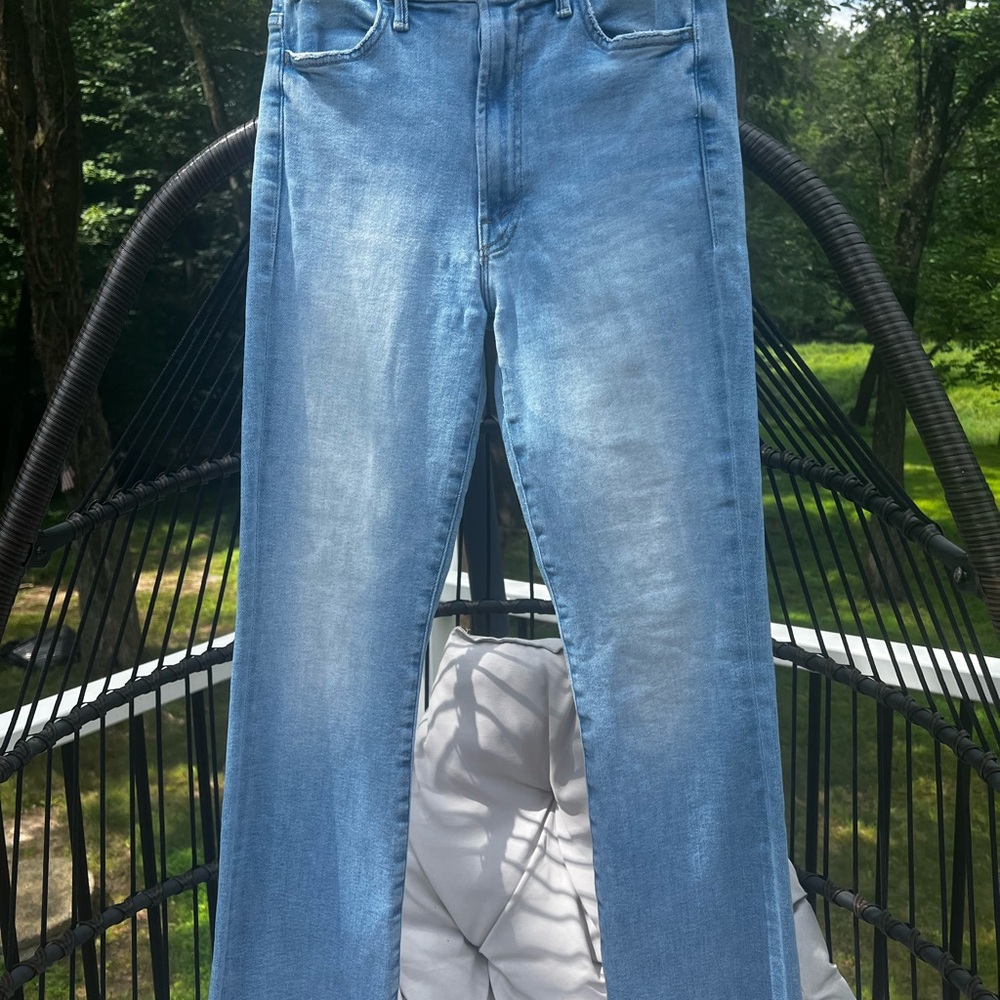 MOTHER The Hustler Ankle Fray Blue Cropped Jeans in Au Revoir Wash Size 26 - Picture 13 of 13
